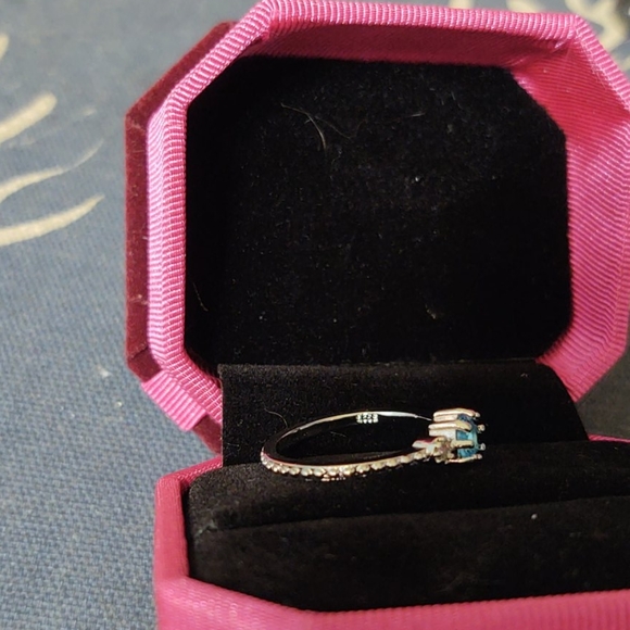 Aquamarine and white topaz 925 silver ring - Picture 3 of 4
